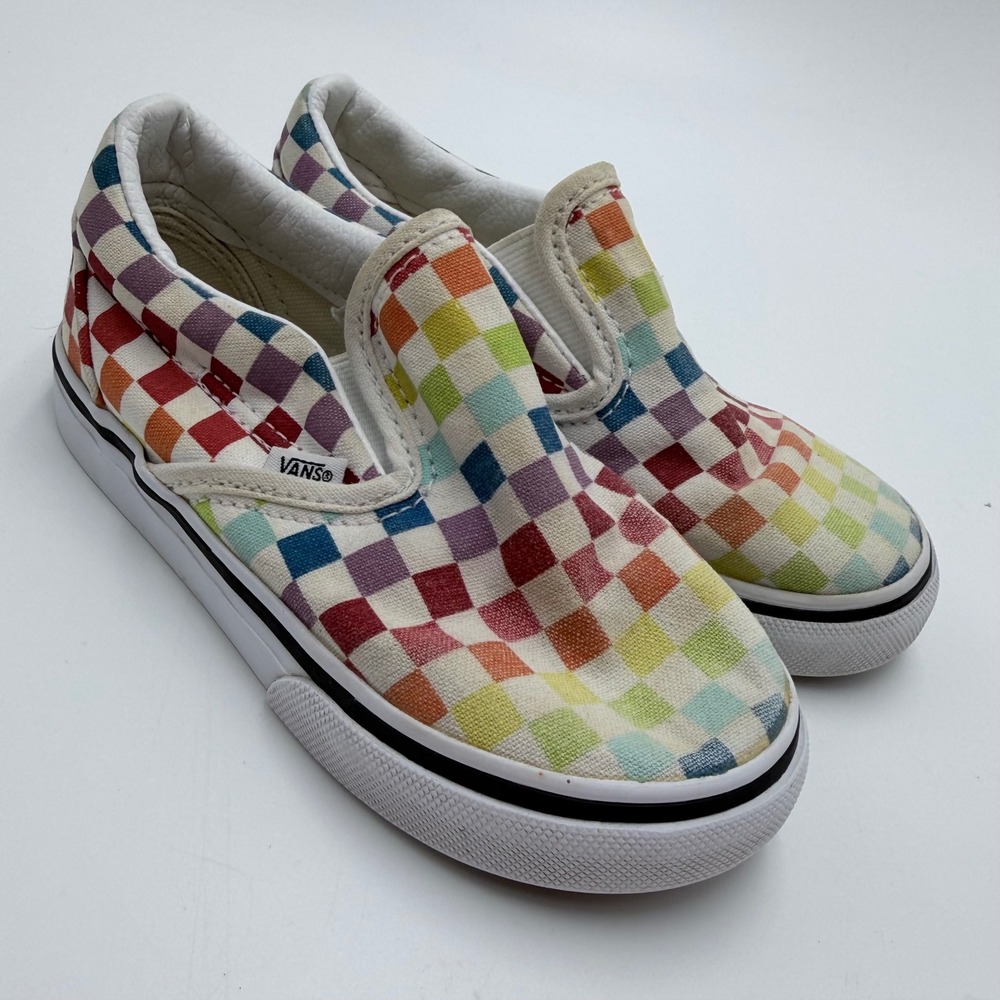 Vans Toddler Classic Slip-On Rainbow Checkerboard Sneakers Size 9.0 Multi-Color